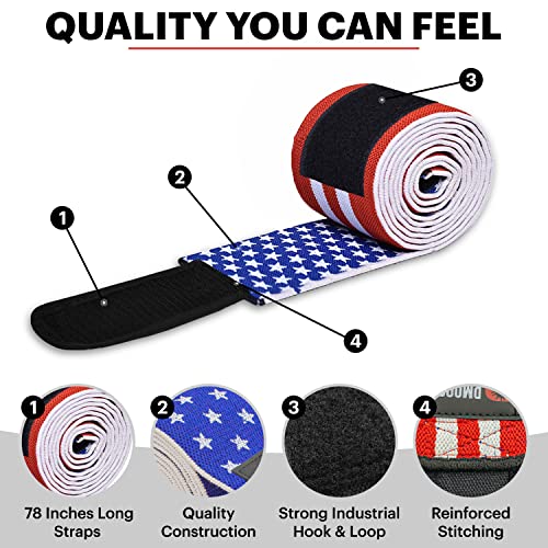 DMoose Knee Wraps for Weightlifting - 78" Length Heavy Duty Knee Straps Pair - Avoid Knee Injury - Provides Joint Stability I Cross Training & WODs I Compression & Elastic Support