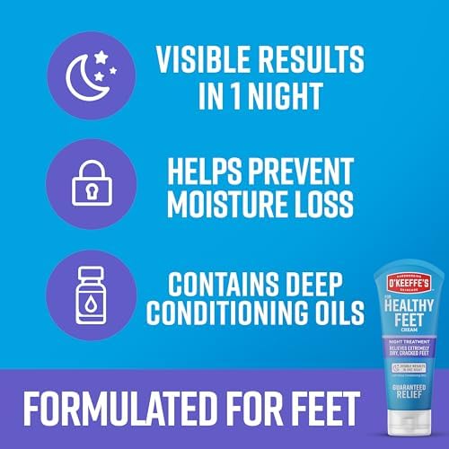 O'Keeffe's for Healthy Feet Night Treatment Foot Cream-7 oz Tube (1 Pack)-Guaranteed Overnight Relief for Extremely Cracked, Dry Feet, Repairing Skincare, Instantly Boosts and Retains Moisture Levels