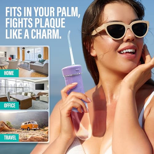GuruNanda Compact Water Dental Flosser, Portable Travel Size Oral Irrigator Flosser with Collapsible 180 ml Tank, Smart Timer, 4 Flossing Modes, TSA-Approved - Lavender