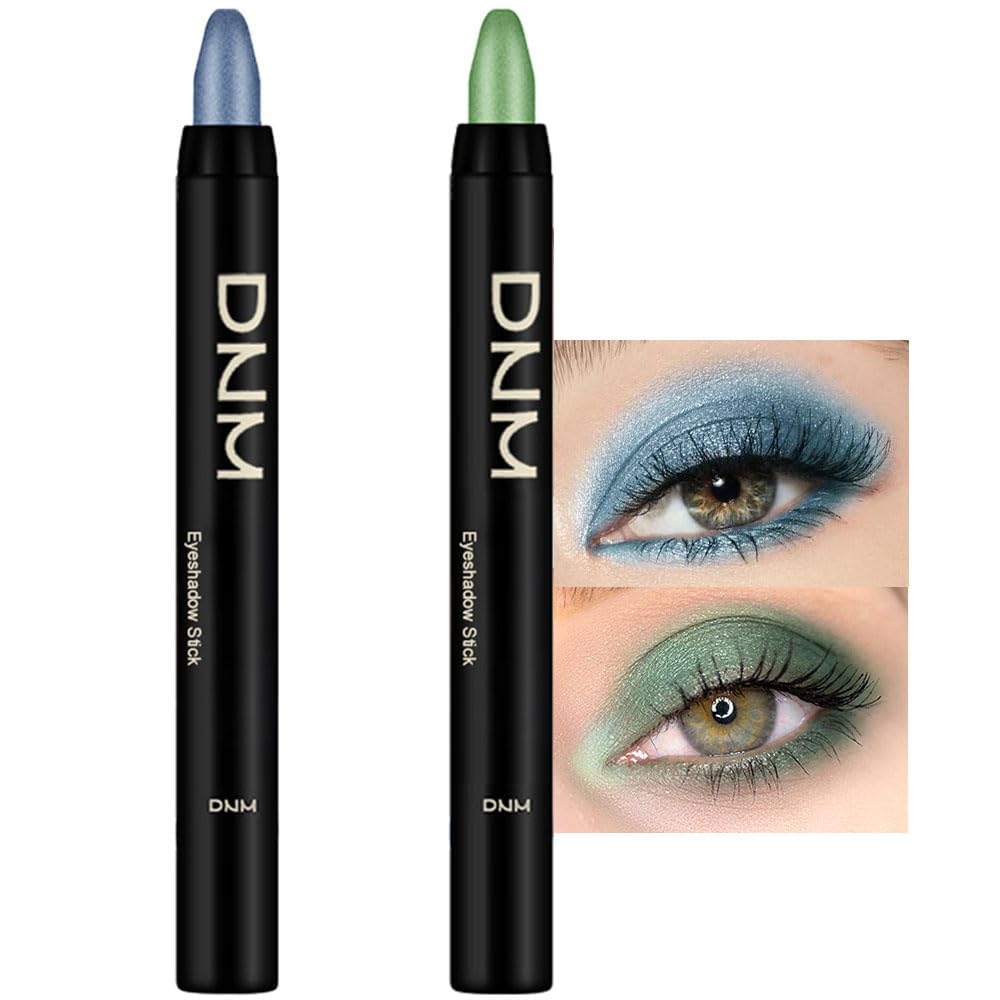 Evpct 2Pcs Cream Eyeshadow Sticks Set For Eyes Sky Blue & Greenish Cyan Shimmer Eye Crayon Shadow Brightener Stick Pencil Pen Bu