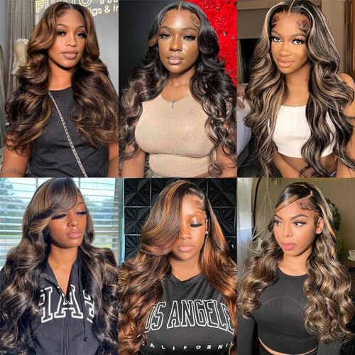 28 Inch 13x6 Ombre Lace Front Wigs Human Hair 200 Density 1B/30 Highlight Ombre 13x6 HD Transparent Lace Front Wigs Human Hair Colored Balayage Wig Body Wave Human Hair Wigs for Women