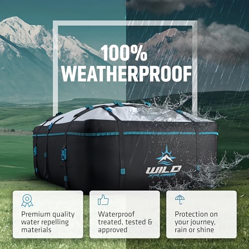 Car Rooftop Cargo Carrier Bag -15 Cuft Waterproof Car Roof Bag, Car Top Carrier Without Roof Rack, Vehicle Cargo Carriers for Luggage Incl Storage Bag, Non-Slip Mat, 6 Door Hooks - 19 & 23 Cuft Avail