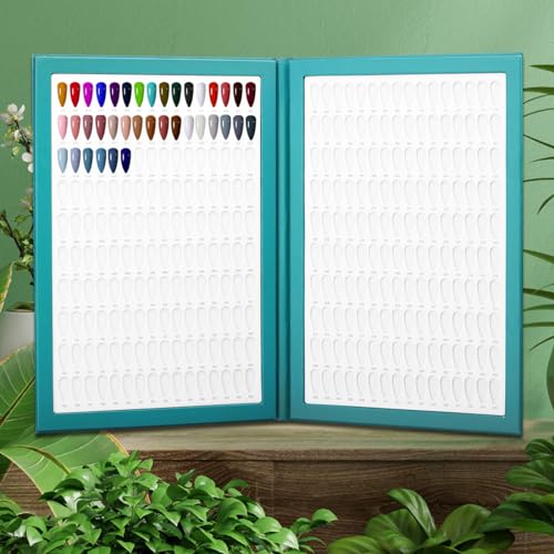 320 Nail Color Book,Nail Color Display Book with 480 Nail Tips & 1-400 Number Labels,Professional Nail Color Swatches Book for UV Gel Polish Nails Art Design(Green)