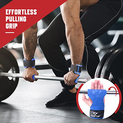COFOF Weight Lifting Wrist Strap,Double Layer Leather Weightlifting Wrist Strap for Deadlift and Powerlifting, Adjustable Neoprene Padded Gym Workout Lifting Wrist Hooks for Men/Women(Pair)