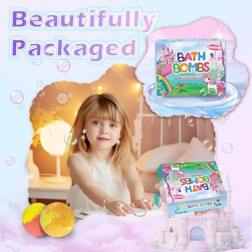 Unicorn Bath Bombs for Girls Kids with Surprise Toys Inside, Kids Bath Bombs Gifts for Girls with Jewelry Toys Inside, Birthday Easter Egg Fillers Christmas Gifts for Easter Basket Stuffers
