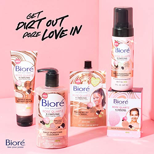 Bioré Rose Quartz + Charcoal Daily Purifying Cleanser, Oil Free Facial Cleanser Energizes Skin, Dermatologist Tested and Cruelty Free, 6.77 oz