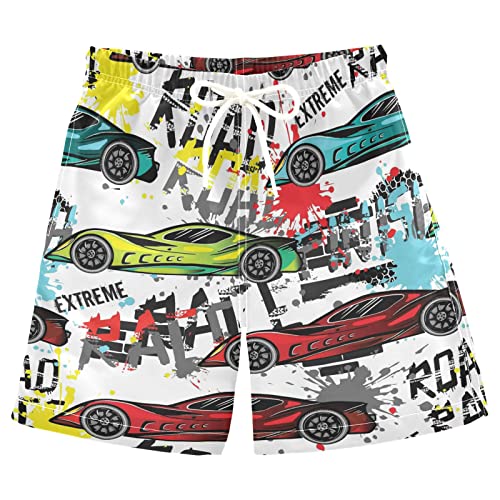 Dussdil Sport Cars Boy's Swim Trunks Kids Toddler Swim Board Shorts Boy Beach Swimwear Swimsuit Bathing Suits 3T