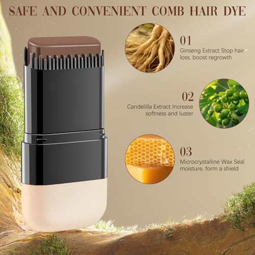 2 in 1 Hair Color Stick, Waterproof and Sweat-Proof Hair Dye Stick, Portable Color Touch-Up Hair Sticks With Comb, Cover Gray Hair Color Correction Sticks for Unisex (03# Chestnut Brown)
