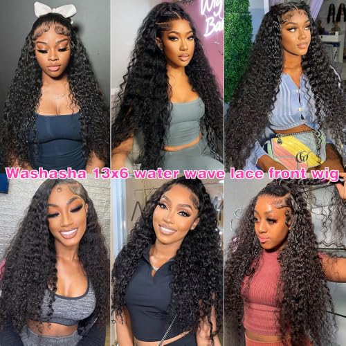 32 Inch Water Wave 13x6 HD Lace Front Wigs Human Hair 200 Density Lace Frontal Wig Human Hair Pre Plucked with Baby Hair Deep Part Curly Wig for Women