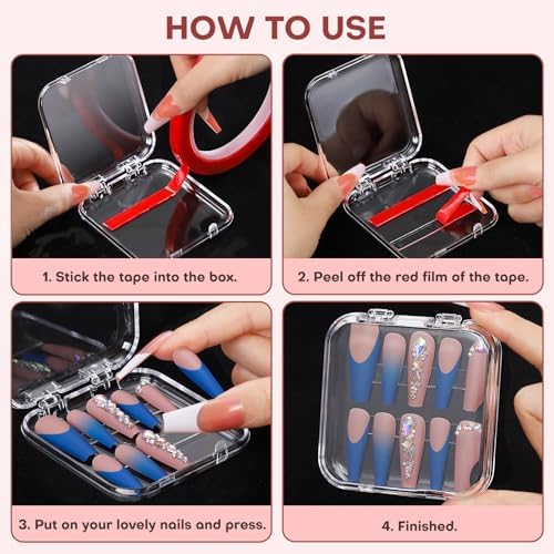 Udefineit 27PCS Press on Nail Boxes with 5M Nail Tape, Clear Acrylic Nail Display Box for Storage Nail Tips Press on Container Plastic Empty Packaging Boxes for Nail Art Home Beauty Salon