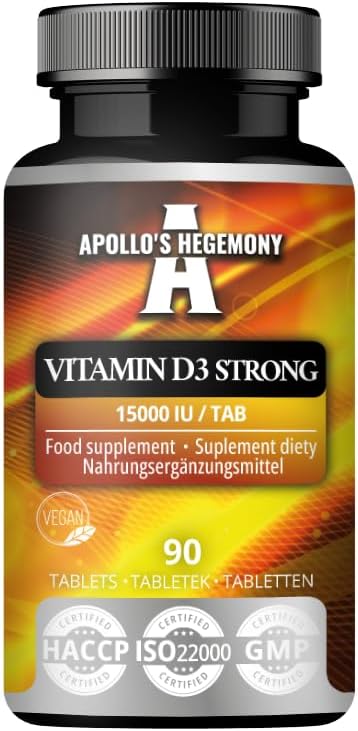 APOLLO'S HEGEMONY Vitamin D3 Strong - 3750 IU Per Serving - 90 Vegan Tablets - Provides 360 Servings - Supports Bone Health and Immune Function -Vitamin D3 Dietary Supplement