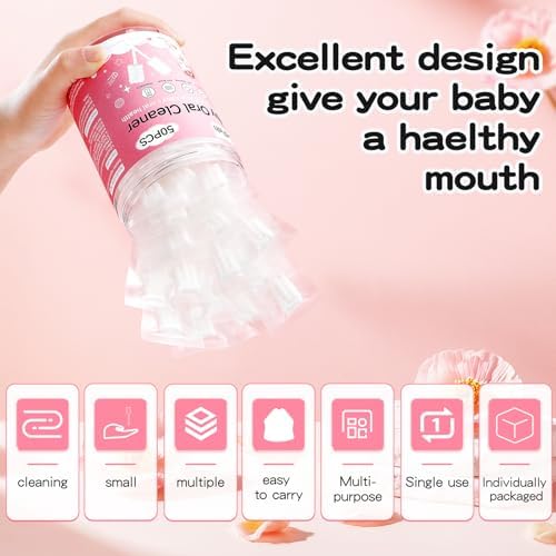 50Pcs Baby Tongue Cleaner for 0-36 Month No Glue Disposable Baby Mouth Oral Cleaner Infant Toothbrush Baby Gum Cleaner 3D Soft Infant Tongue Cleaner+1PCS Finger Toothbrush