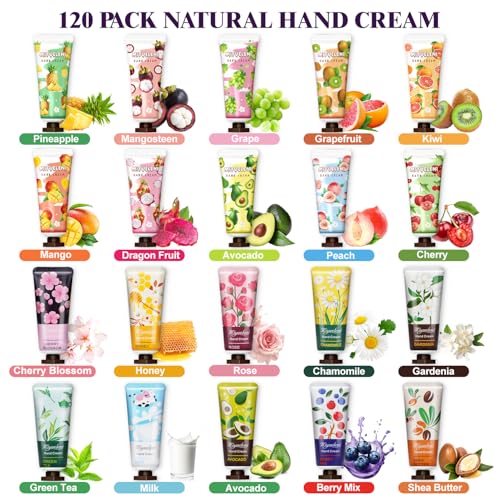 120 Pack Hand Cream Gift Set, Travel Size Lotion, Mini Hand Creams, Teacher Appreciation Gifts, Hand Cream for Dry Cracked Hands, Bulk Christmas Gifts for Coworkers Adults Women Nurse