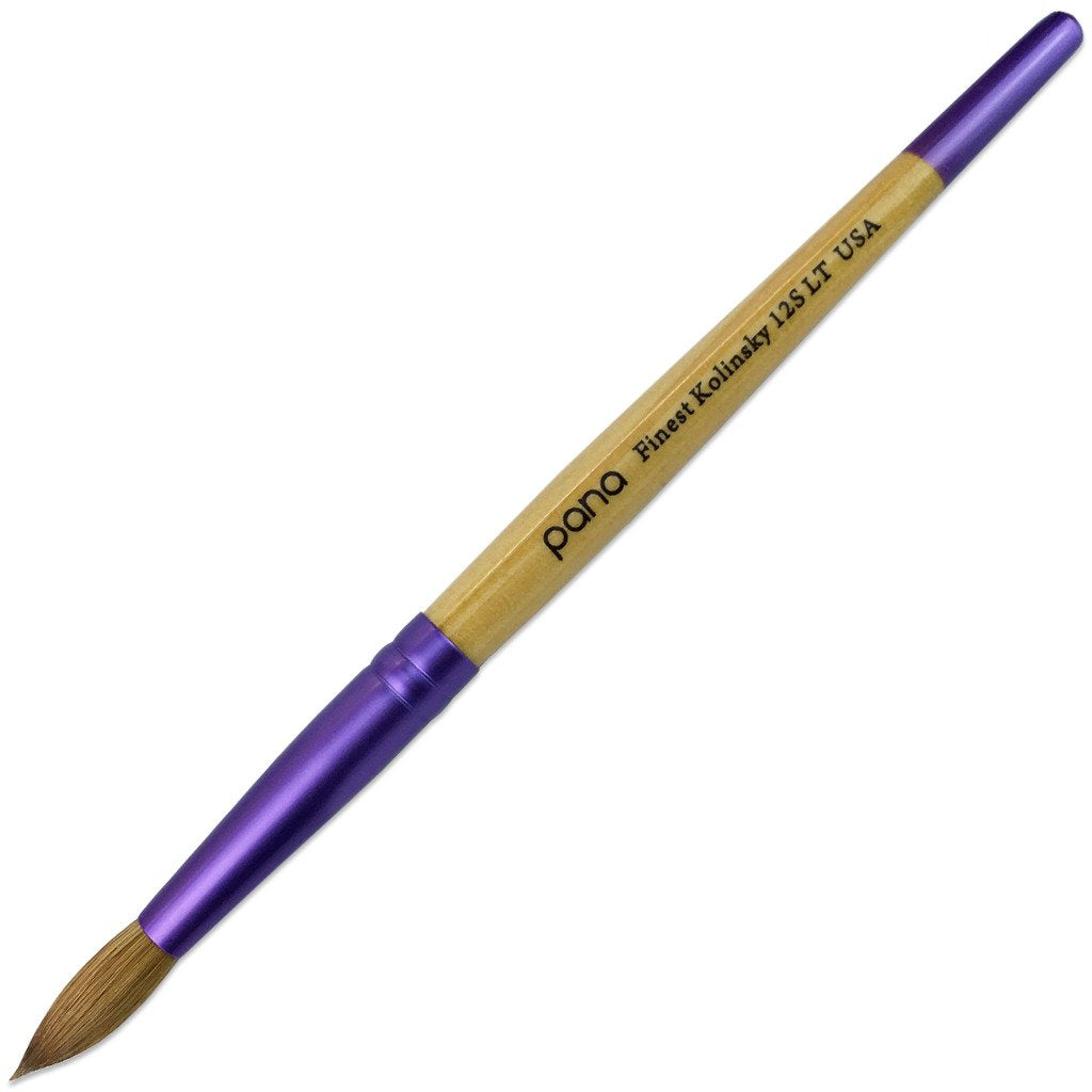 PANA Pure Kolinsky Hair Acrylic Nail Brush - Round Shape Purple Ferrule with Beige Wood Handle (Size 12)
