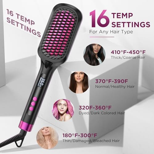 30s Fast Heating Hair Straightener Brush - Ionic Anti-Frizz, Anti-Scald, Auto Temp Lock & Auto-Off, Worldwide Voltage, Black