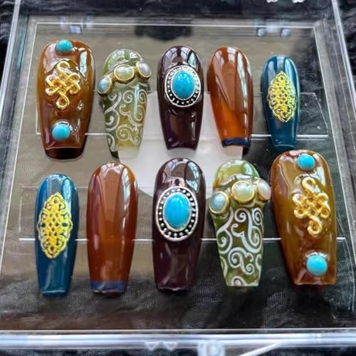 50pcs Western Nail Charms 3D Vintage Turquoise Jewelry Teardrop Shape Blue Red Marble Nail Art Gem Art Accessories for Nail Phone Home Supplies Decoration
