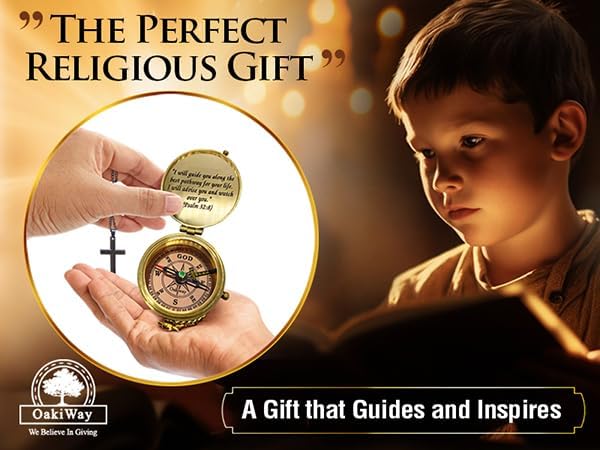 God's Path Compass – Communion & Confirmation Gift for Teenage Boys | Baptism Religious Gifts for Men, Christian, Catholic, Graduation | Sentimental & Inspirational Present – Greeting Card Included