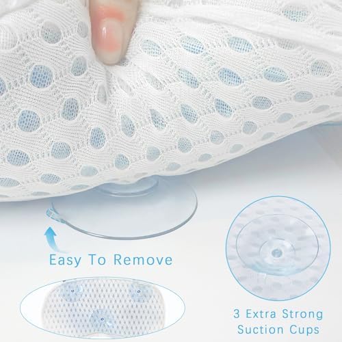 Bath Pillow Bathtub Pillow with 3 Non-Slip Suction Cups,Bath Pillow for Tub-Comfortable Bathtub Pillows for Neck Head and Back Support，Extra Thick and Soft Air Mesh Pillow for Bath,White