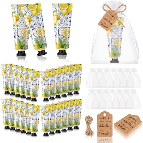 48 Sets Baby Shower Hand Cream Party Favors for Guests Gift Bulk Travel Size Hand Lotion Set for Baby Shower Wedding Christmas(Lemon)