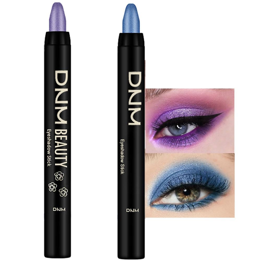 Evpct 2Pcs Cream Eyeshadow Sticks Set For Eyes Violet & Royal Blue Shimmer Eye Crayon Shadow Brightener Stick Pencil Pen Bulk So