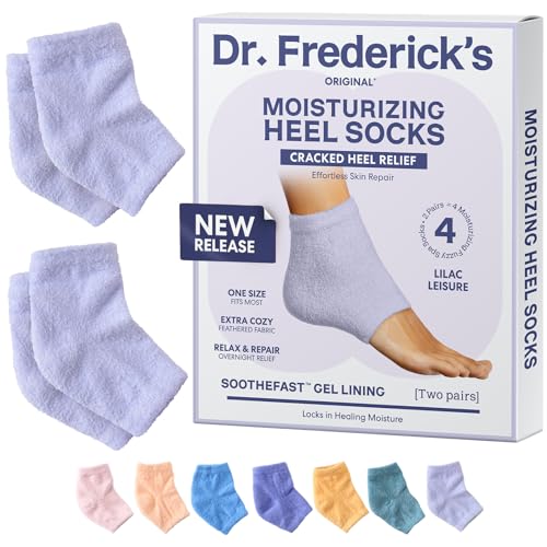 Dr. Frederick's Original Moisturizing Fuzzy Socks - 2 Pairs - Cozy Gel-Lined Sleep Socks for Women & Men - Soothing Dry, Cracked Feet - Crack Heel Repair - Heal Dry Heels - Lilac Leisure