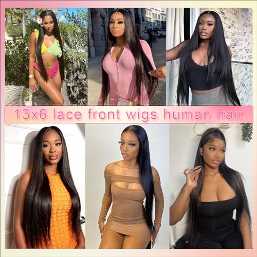13x6 Lace Front Wigs Human Hair 28 Inch Straight HD Transparent Lace Front Wigs Human Hair Pre Plucked Natural Color 180 Density With Baby Hair for Women