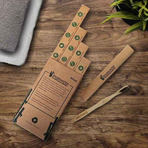 Bamboozled | Bamboo Toothbrush | Charcoal Infused BPA Free Medium Bristles | Organic & Sustainable | Biodegradable & Eco-Friendly | Set of 8 | The Natural Way to Whitening Your Teeth