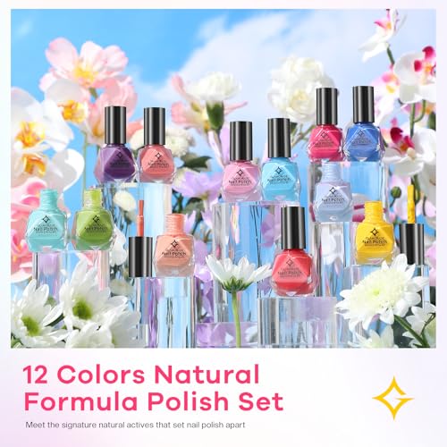 Non Toxic Nail Polish Set: Organic Nail Polish Kit Air Quick Dry Fingernail Lacquer Manicure Regular Rainbow Nail Pack Summer Spring Gift Set for Kids Girls Women