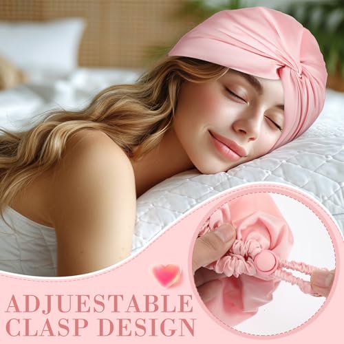 4 Pcs Silk Satin Bonnet for Sleeping Double Layer Hair Wrap Night Sleep Cap Turban for Women Gift Long Curly Straight Hair(Light Color)