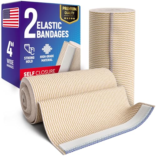 Premium Elastic Bandage Wrap – (2pk) – 4” Self-Closing Reusable Compression Bandage Wrap for Legs and Arms - Foot, Elbow, Knee Wrap
