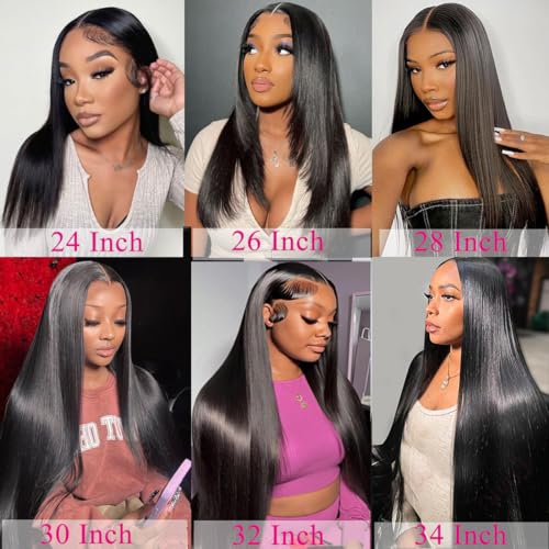 13x6 Lace Front Wigs Human Hair 200 Density Straight 13x6 HD Transparent Lace Frontal Glueless Wig Bralizian Human Hair Tiny Knots Natural Hairline with BabyHair (1B Black, 30 Inch)