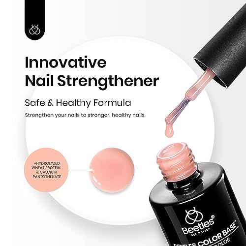 Beetles Nude Color Base Gel Nail Polish, 15ml Rubber Base 3 in 1 Neutral Brown Clear French Tip Base Color Gel Polish Nail Strengthener Soak Off Manicure Design DIY at Home