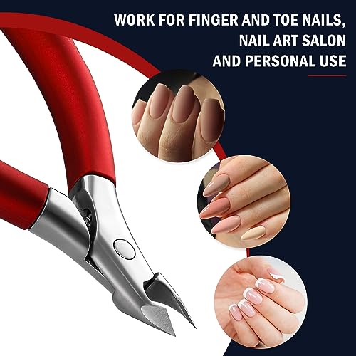 FVION Cuticle Trimmer – Professional Cuticle Nippers, Rubber Coated Handle Manicure Tools – Stainless Steel Cuticle Cutter for Nails (5mm), Red