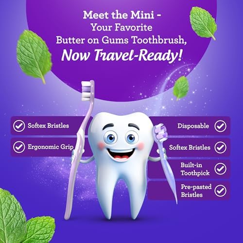 GuruNanda Ready-to-Go Disposable Mini Travel Toothbrushes - Butter on Gums Softex Bristles, Pre-Pasted Toothbrush & Toothpick - Fluoride-Free, No Rinsing Needed, 70 Ct