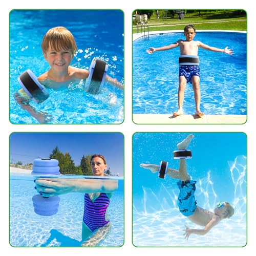 Water Aerobics Set for Aquatic Exercise, Pool Fitness Equipment Foam Water Dumbbell Set, New Upgrade Aquatic Dumbbells and Foam Swim Aquatic Cuffs, Water Workout Fitness Tool, Blue