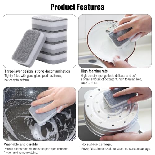 10 Pack Non-Scratch Scrub Sponge, Kitchen Cleaning Sponge for Cookware, Natural Kitchen Sponges, Cleaning Supplies for Dishes, Bathroom, Household Use