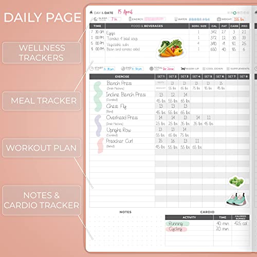 Clever Fox Fitness Journal PRO – Daily Workout Planner with Meal Planner & Habit Tracker – Gym Exercise Log Book for Women & Men – Fitness Planner Notebook – Lasts 6 Months, 7x10” - Light Pink