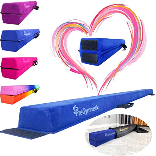 PreGymnastic Folding Balance Beam for Kids 3-12-Foldable Gymnastics Floor Beam- 8FT/9.5 -Extra Firm Suede Cover with Sticker and Carry Bag for Home/Club- Gym Equipment for Toddler