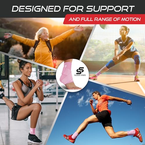 Sleeve Stars Ankle Support for Ligament Damage & Sprained Ankle, Plantar Fasciitis Support & Achilles Tendonitis Pain Relief, Ankle Brace for Women & Men with Compression Ankle Strap (Pair/Baby Pink)