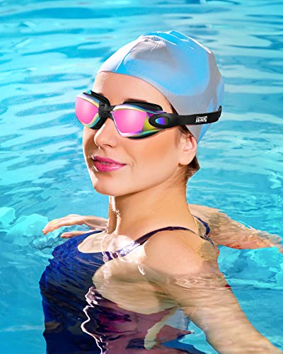 Aegend Swim Goggles, Swimming Goggles No Leaking Full Protection Flexible|Detachable Adult Men Women Youth, Bright Fuchsia