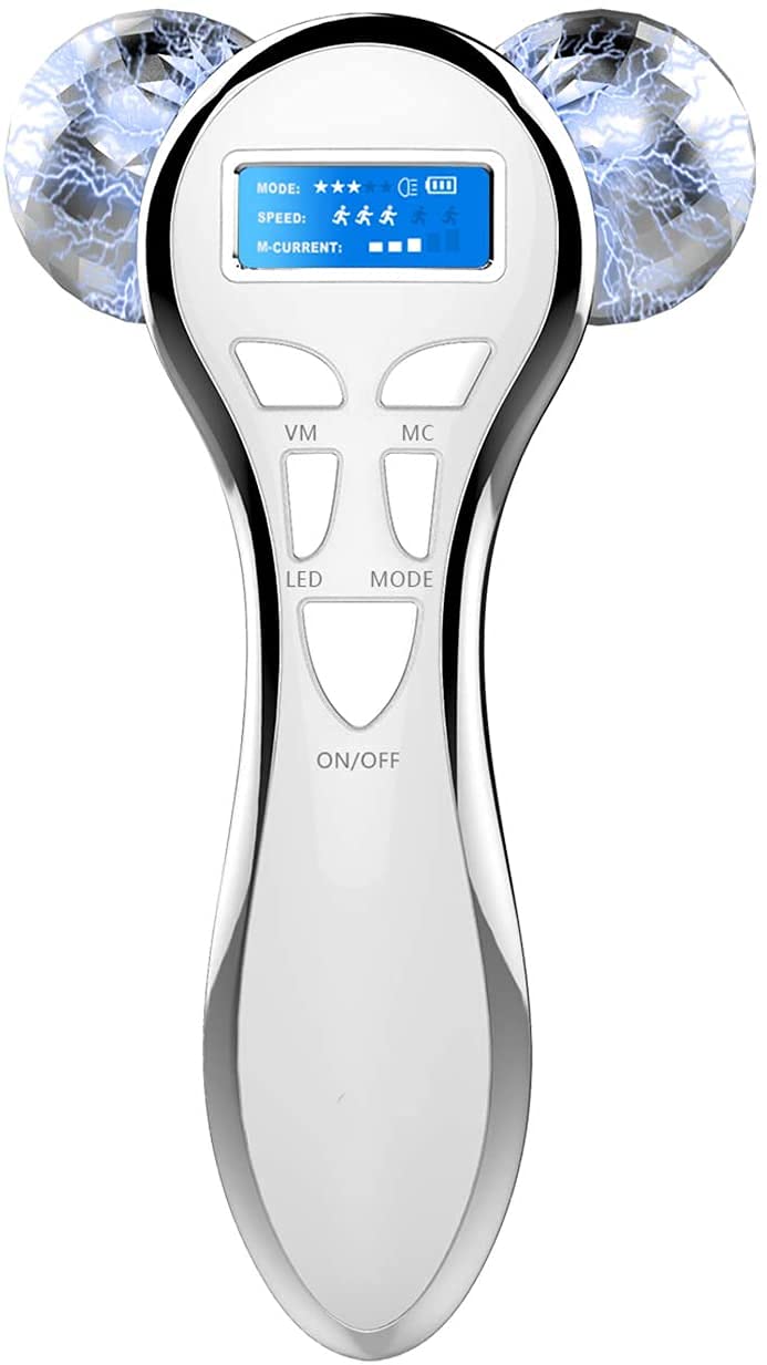 4D Microcurrent Face Massager Roller,Electric Rechargeable Face Lift Roller Arms Legs Massager for Anti Aging Wrinkles Facial Ma