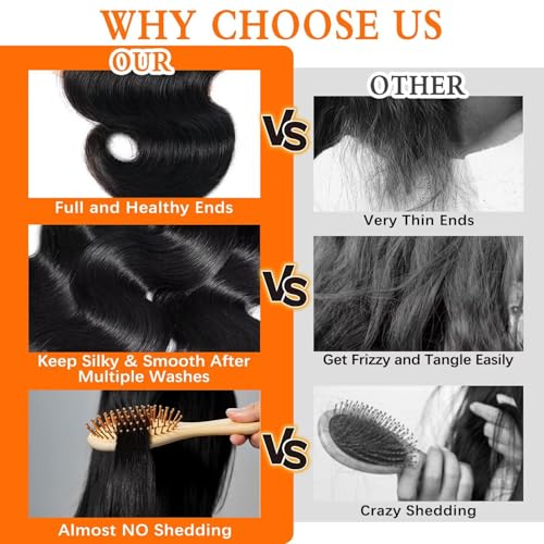 12A Human Hair Bundles 26 28 30 Inch Body Wave Bundles Human Hair 100% Unprocessed Brazilian Virgin Hair 3 Bundle Weave Human Hair Extensions Real Human Hair for Women Natural Black