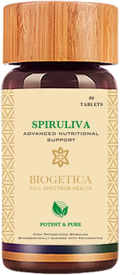 Ayurvedic Spiruliva Pills with Astaxanthin - Non-GMO, Rich in Vegan Protein, Vitamins & Prebiotics - 100% Vegan Ayurveda Supplement - 80 Tablets