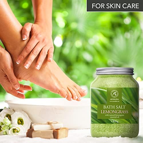 Bath Salts w/Natural Essential Lemongrass Oil 46 Oz (1300g) - Sea Salt Bath for Good Sleep - Bathing - Body Care - Wellness - Beauty - Relaxation - Aromatherapy - Spa - Bath Supplement