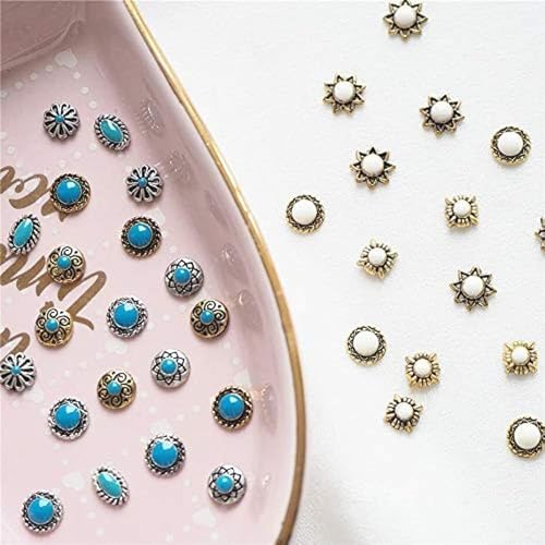 Turquoise Totem Flower Nail Charms - DIY Retro Western Nail Art Decorations 50pcs