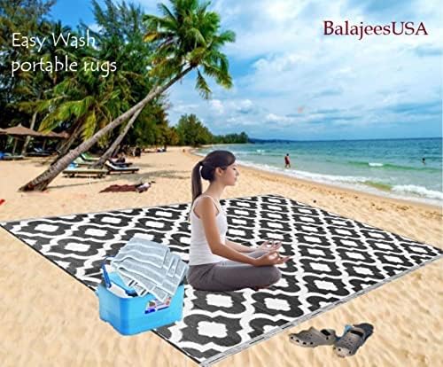 BalajeesUSA Outdoor Rug - 5x7 Black, Reversible Recycled Plastic Straw Outdoor Patio Rugs Clearance Waterproof Large RV Camper Mats 507