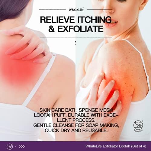 Loofah Sponge Bath Sponge for Women Men 4 Pack (Black Rough Surface)