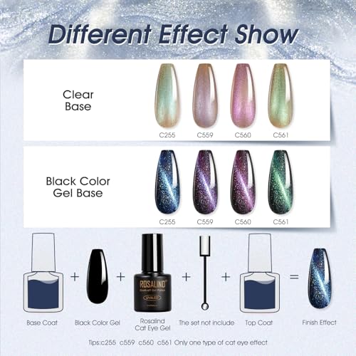 ROSALIND Cat Eye Gel Nail Polish Set with Magnet, 12 PCS Holographic Glitter Purple Blue Red Gel Polish Magnetic and Swirl Shell Thread Effect Sparkle Gel Polish Gifts for Women
