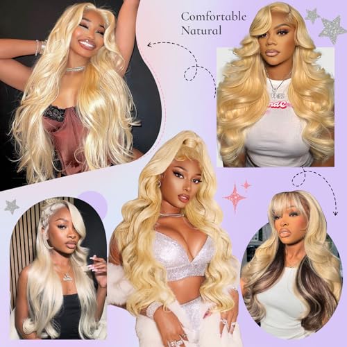 30 Inch 613 Lace Front Wig Human Hair 220 Density 13x6 Body Wave HD Lace Front Wigs Human Hair Pre Plucked Blonde Wig Human Hair 10A HD Lace Frontal Wig 13x6 Glueless Wigs Human Hair for Women