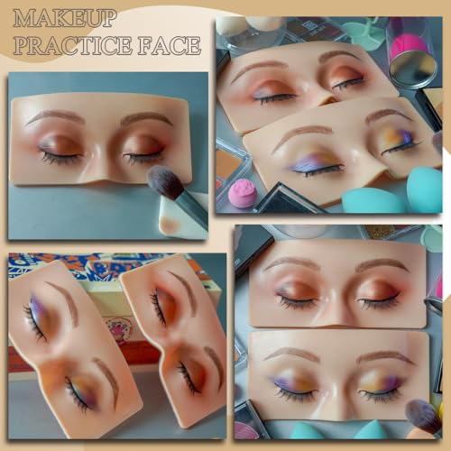 Makeup Practice Face Board, Reusable Silicone Makeup Mannequin Face with Makeup Practice Kit for Makeup Students and Beginners, Come with Makeup Brushes Set Eyeshadow Eyeliner Eyebrow Stencils